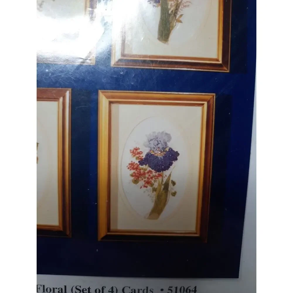 Vintage Candamar Designs Embellished Cross Stitch Kit Set of 4 Floral Cards